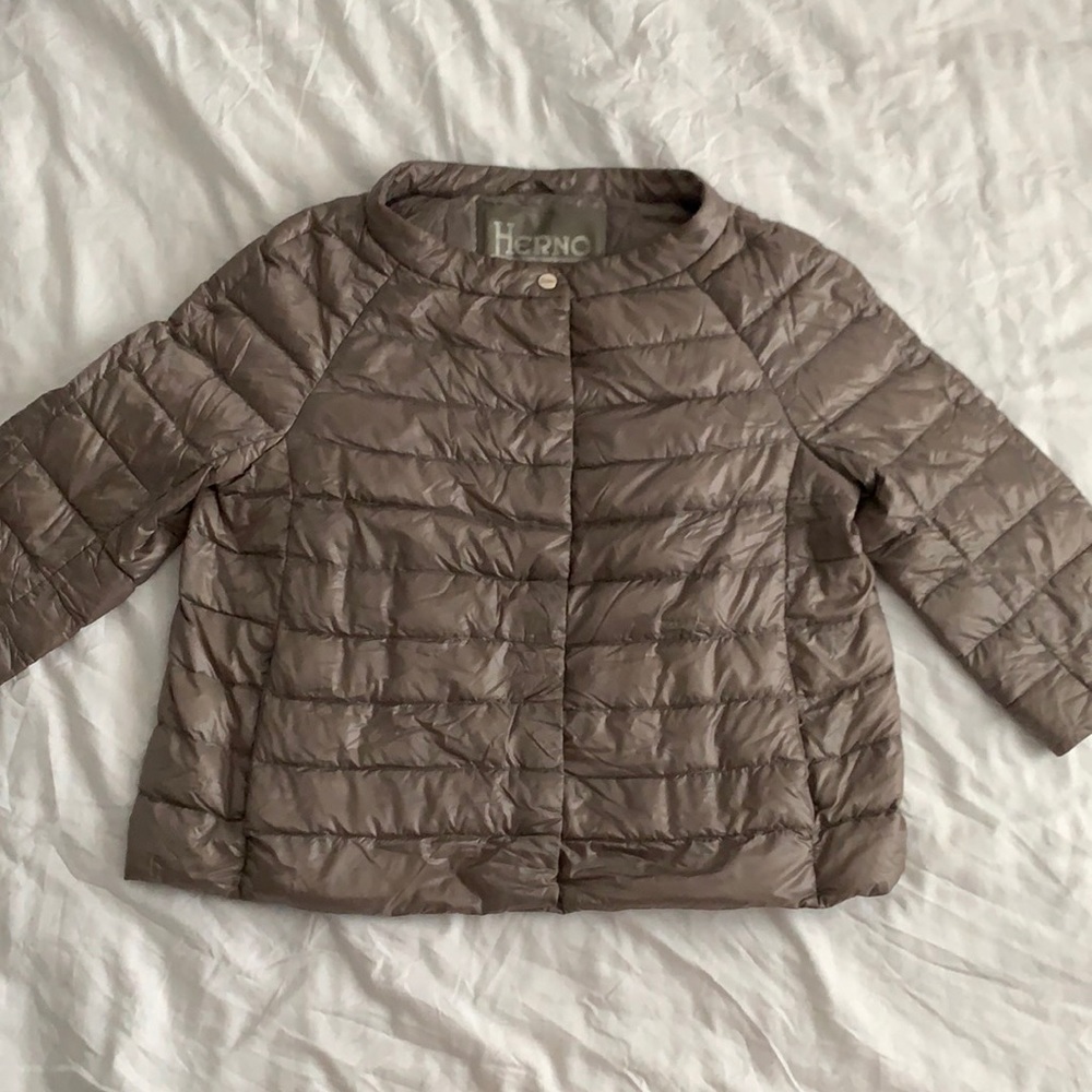 Warm toned grey Herno Winter Jacket.